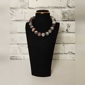 Botswana Agate Statement Necklace – Large Banded Stone Beads, Natural Gemstone